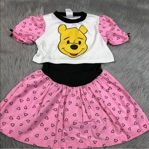 Vintage Disney Winnie The Pooh Girls Pink Black Heart 80s Dress